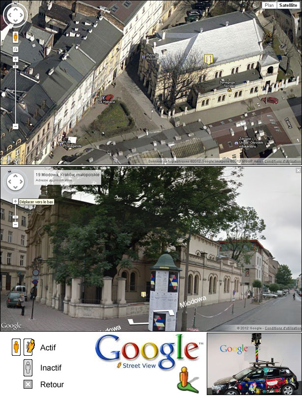Mode StreetView de visite d'un site sur Shabbat Goy - Exemple: synagogue Tempel à Cracovie