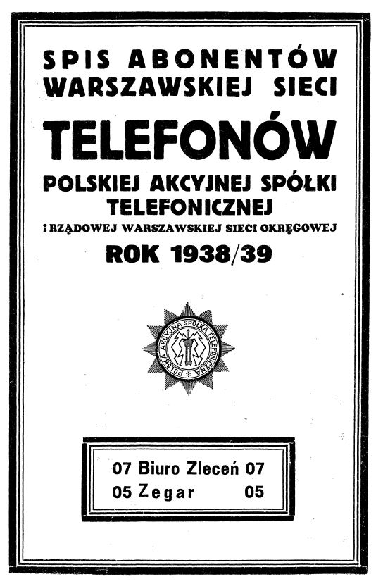 Annuaire des abonnés du téléphone de Varsovie pour la période 1937-1938
